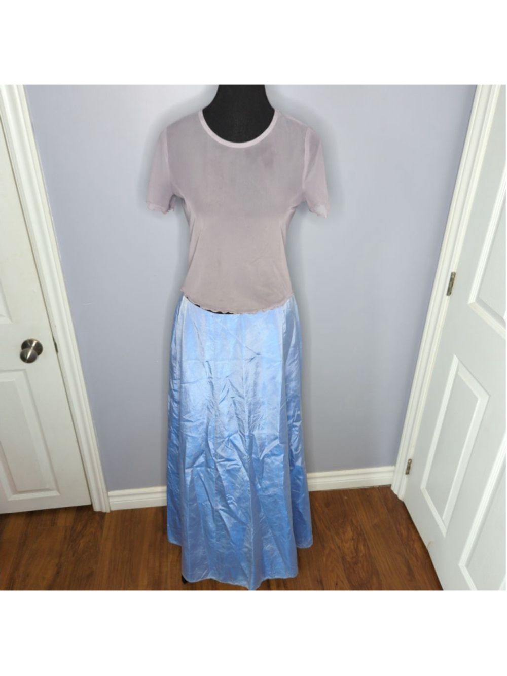 Vintage 1991 Jessica Ethereal Shimmer Maxi Skirt L Powder Blue/Purple - Picture 6 of 14